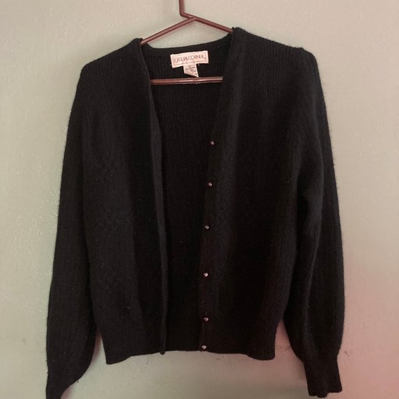 VINTAGE BLACK CARDIGAN SWEATER CASUAL CORNER - Picture 1 of 4